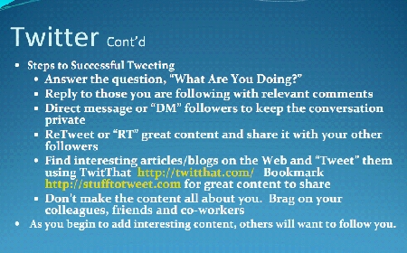 Twitter and tweeting: Reply to others, retweet or RT, post blog links, brag on others