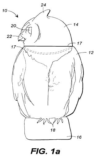 Patent 5,901,491 for an owl with movable head